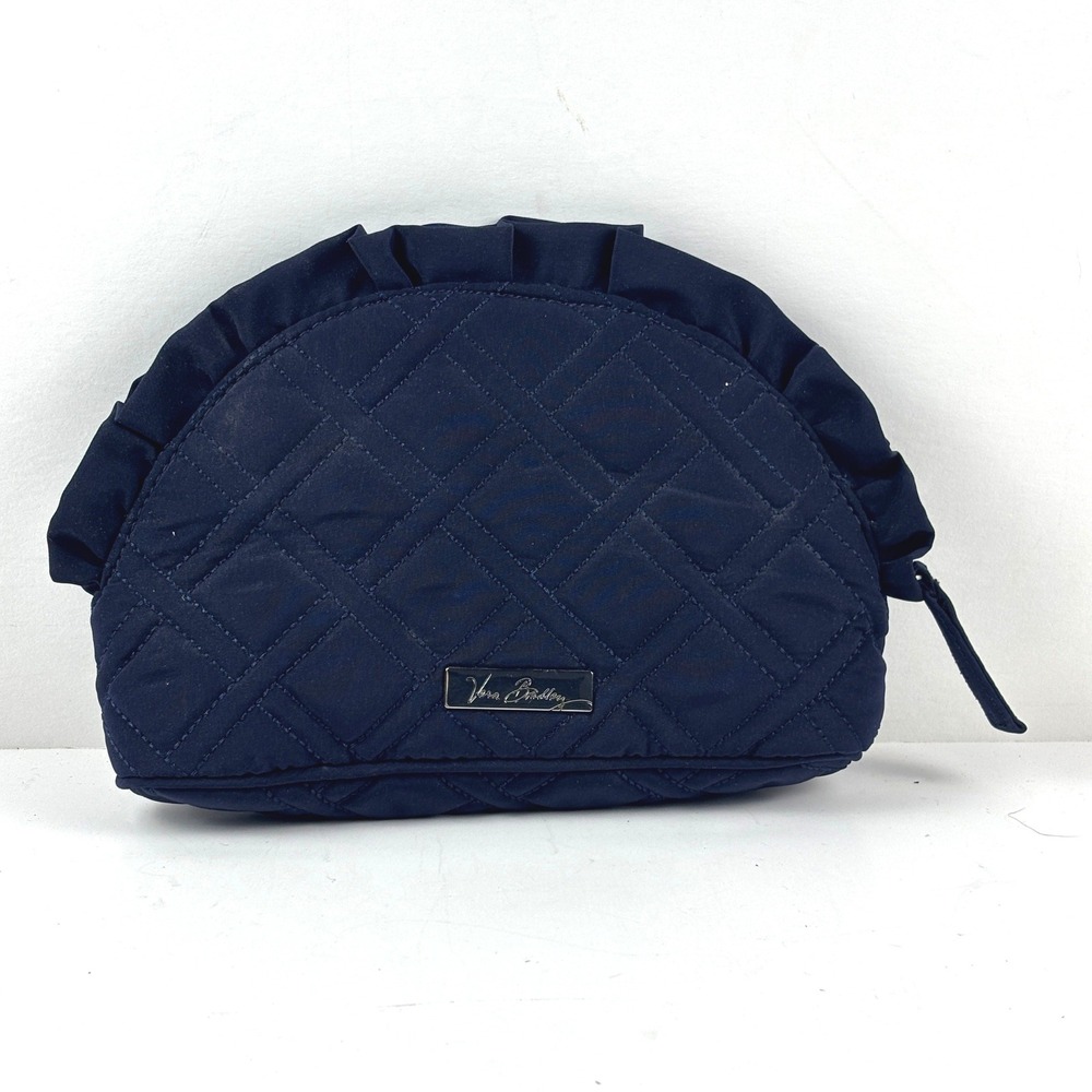 Vera Bradley Cosmetic Bag Women OS Navy Blue Quilted Ruffle‎ Pouch